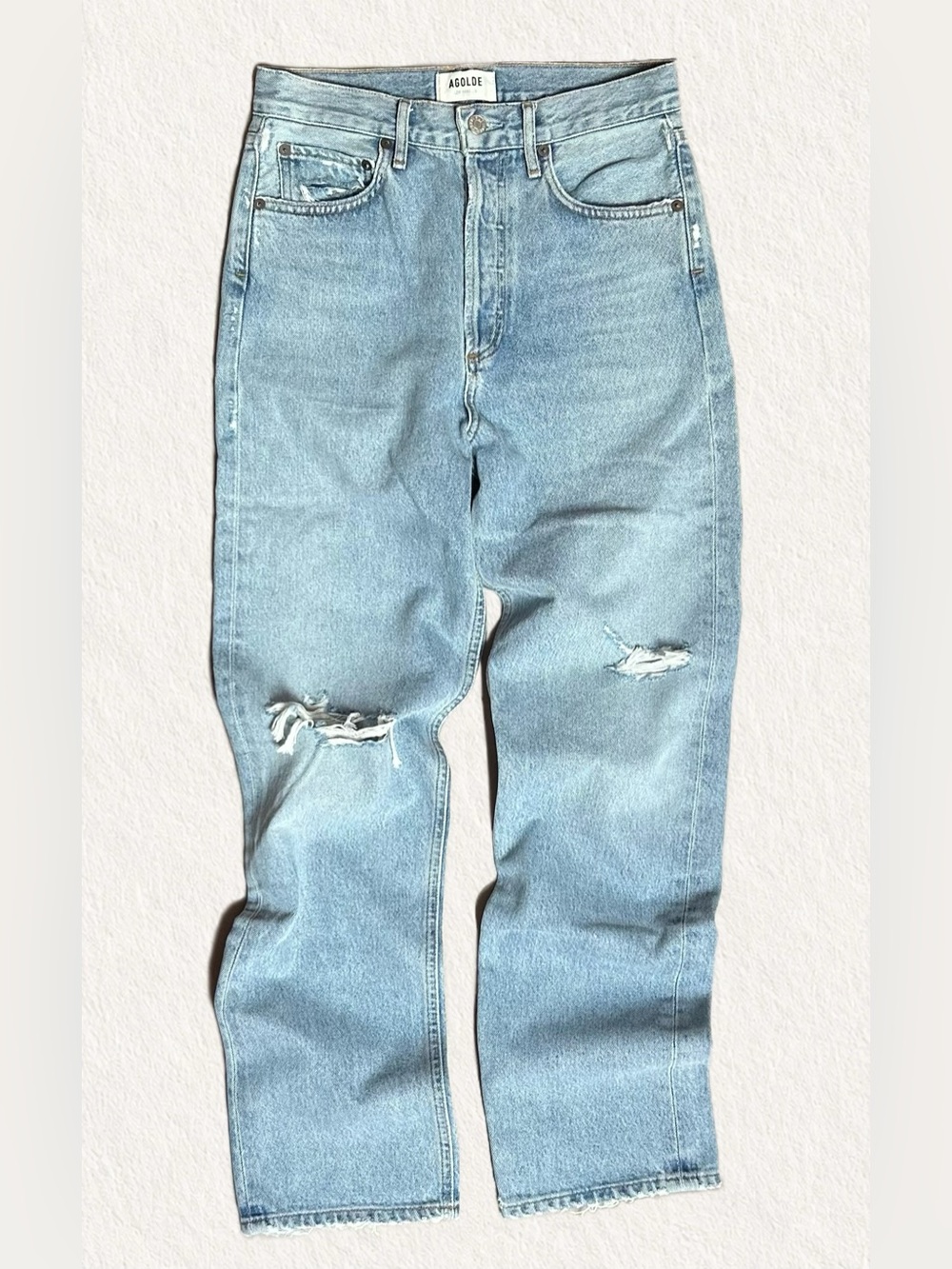 Agolde Light Blue Distressed 90s Midrise Loose Fit Jeans